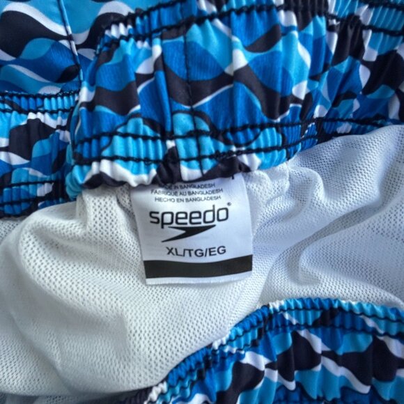 Speedo Mens Blue Wave Pattern Swim Trunks Shorts XL Mesh Lining Drawstring Waist - Picture 4 of 10